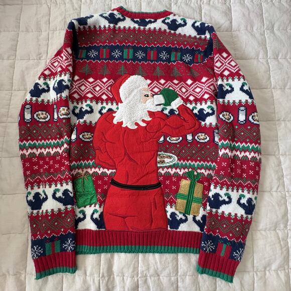 Blizzard Bay North Swole Ugly Christmas Sweater S | Muscle Santa Novelty Knit - Picture 2 of 5